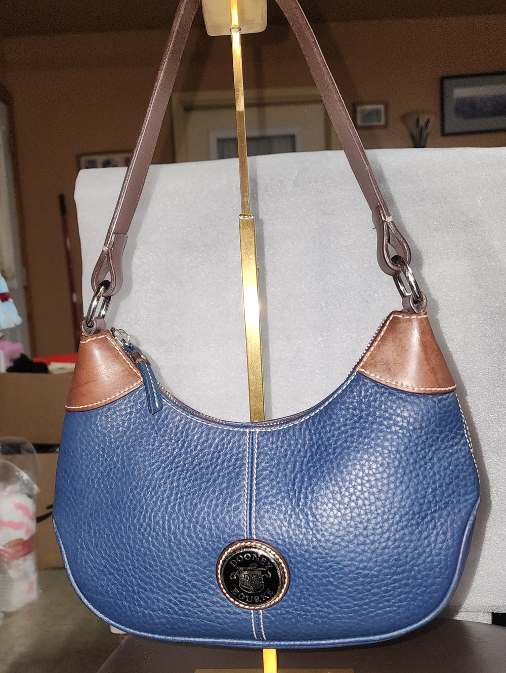 Dooney & Bourke Blue Pebbled Leather Hobo Bag Euc